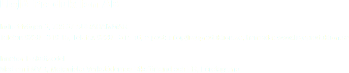 &nbsp;Lisjö Produktion AB Industrivägen 3, 735 37 SURAHAMMAR
Telefon 0220 - 310 15, Telefax 0220 - 314 16, e-post: info@lisjoproduktion.se, hemsida: www.lisjoproduktion.se Innehar F-skattsedel
Medlem i MVR, Mekaniska Verkstädernas Riksförbund och FR, Företagarna